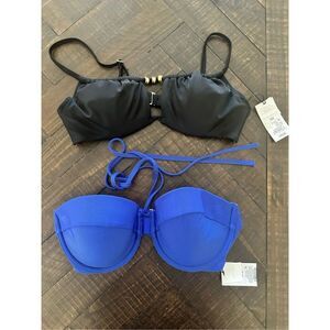 Shade & Shore Blue and Black Bikini Top Bundle Size 36B New